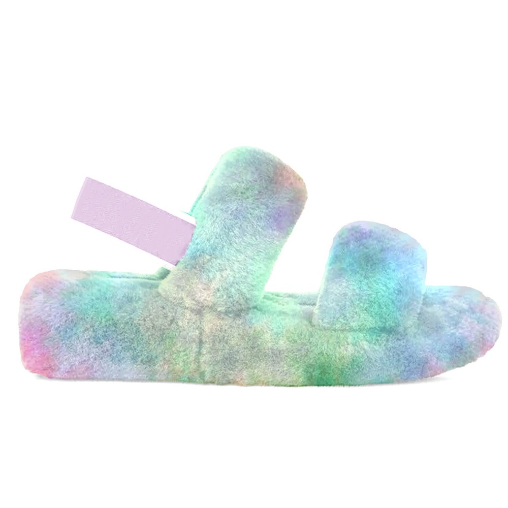 TIE-DYE FAUX FUR SLIDES
